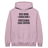 Load image into Gallery viewer, A light pink hoodie with text Dog Mom. Human Mom